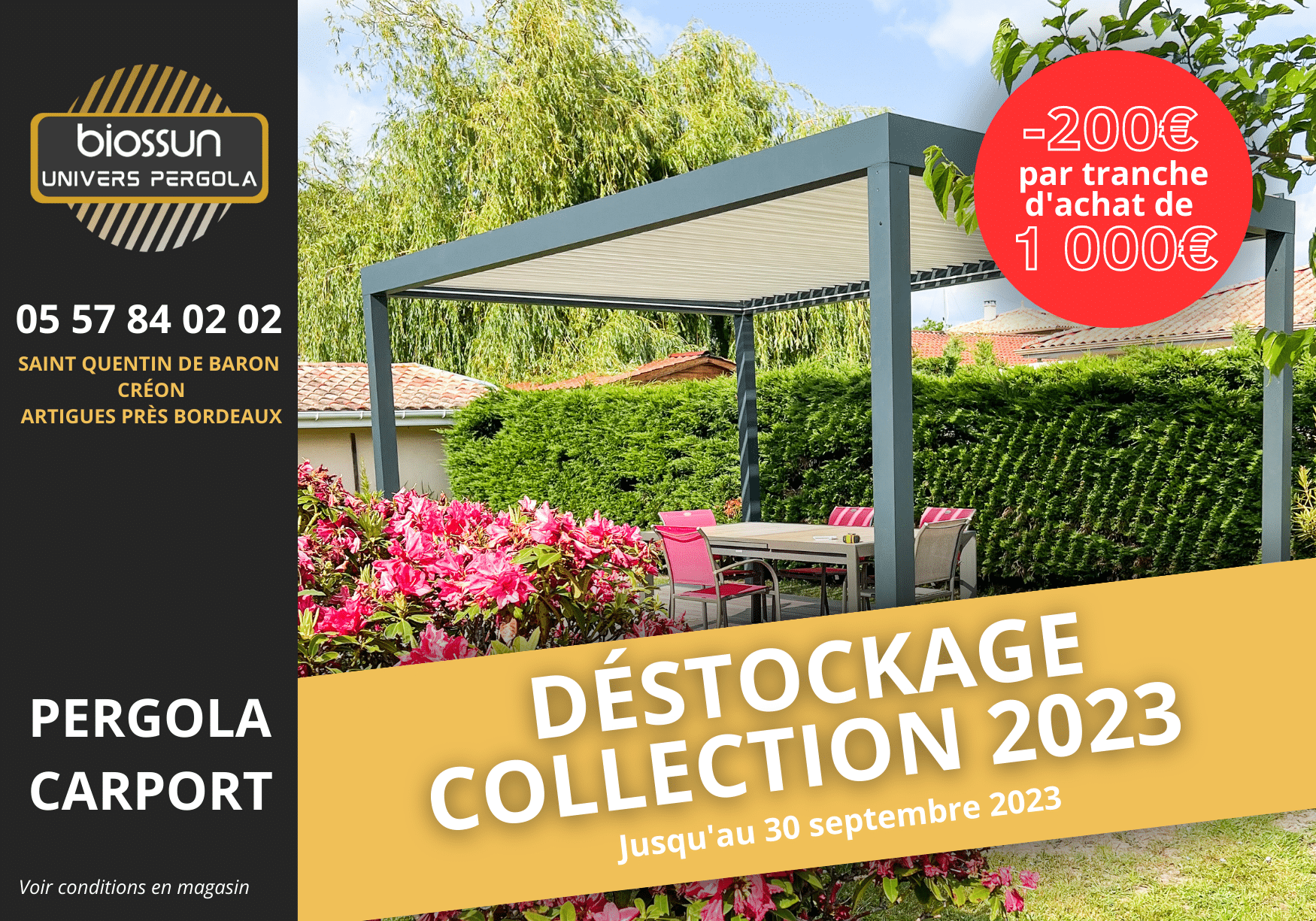 Déstockage exceptionnel de notre collection 2023 de pergolas Biossun en