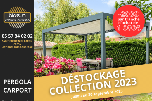 Déstockage exceptionnel de notre collection 2023 de pergolas Biossun en Gironde !